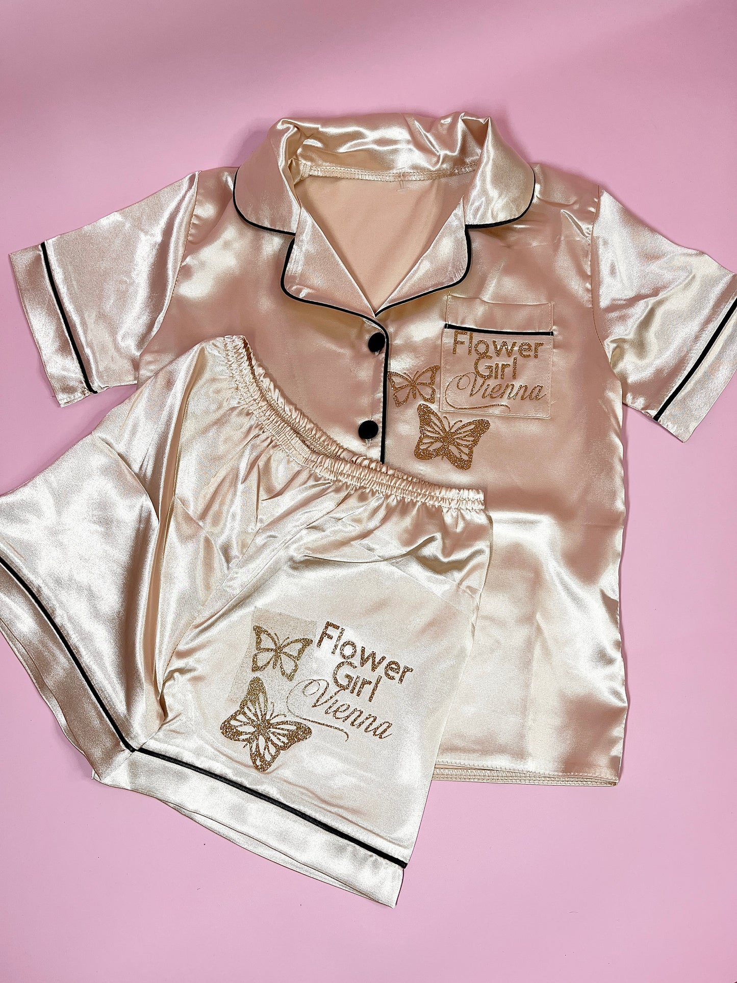 Kids Satin Short Shirt Set | Champagne