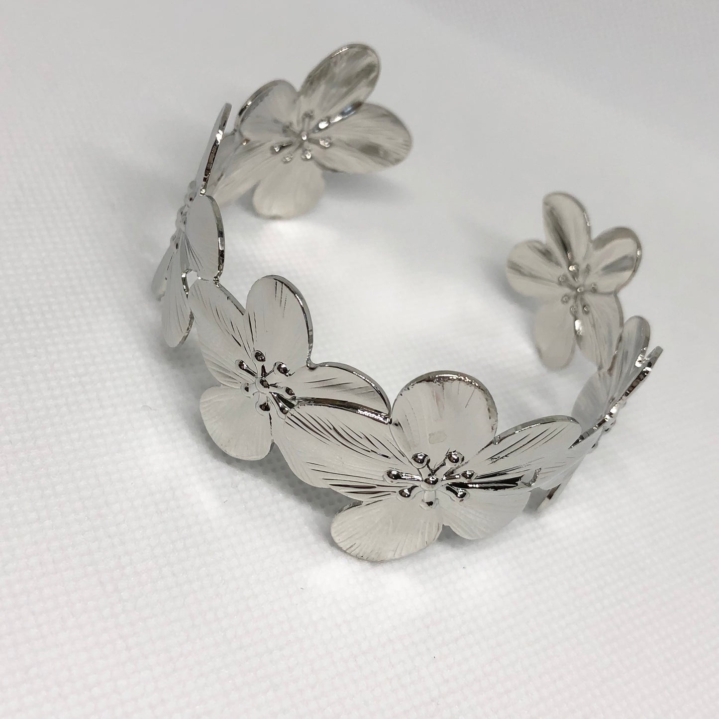 Silver Flower Cuff Bracelet