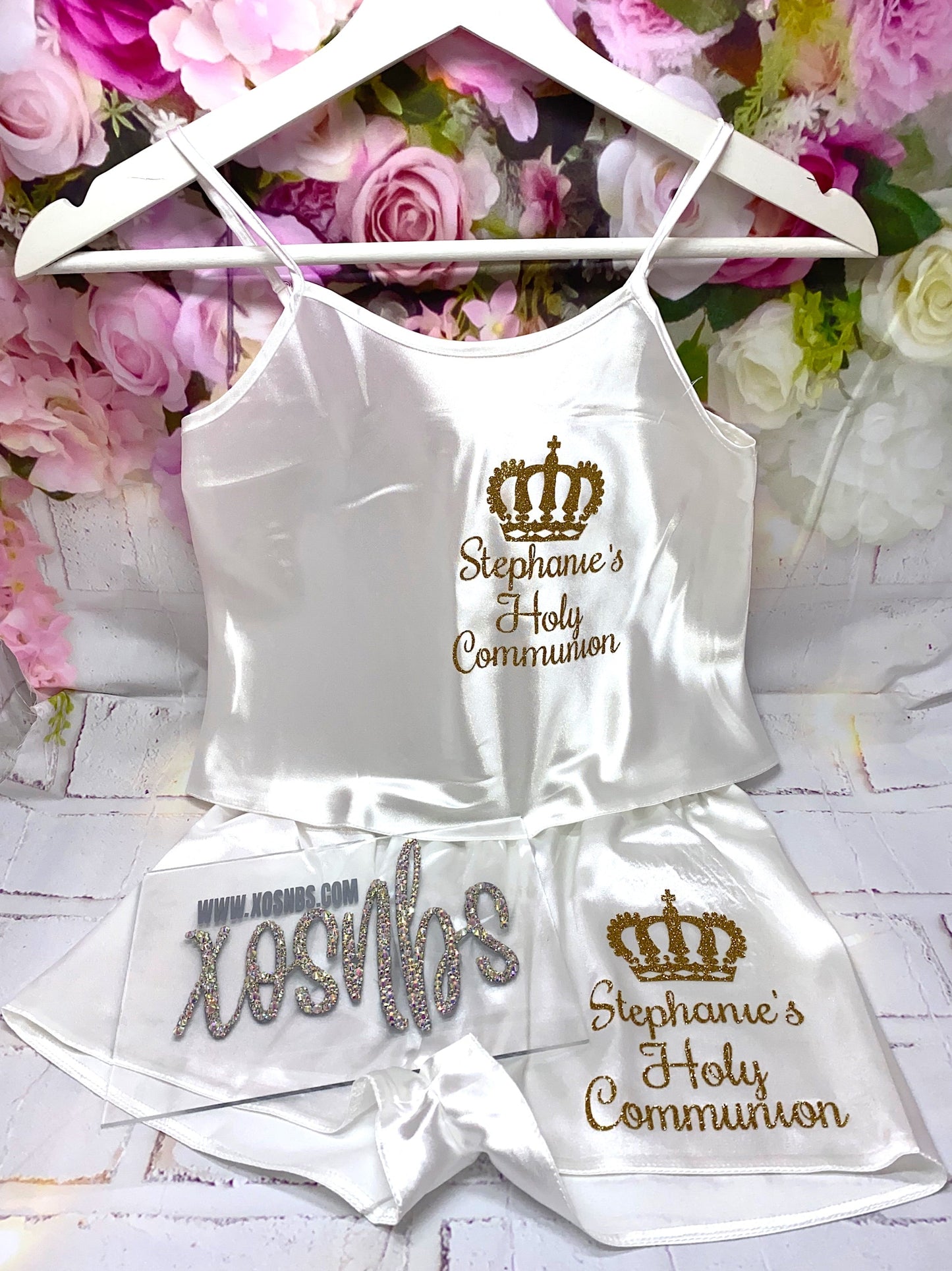 Kids Personalised Satin Cami Sets | Ivory