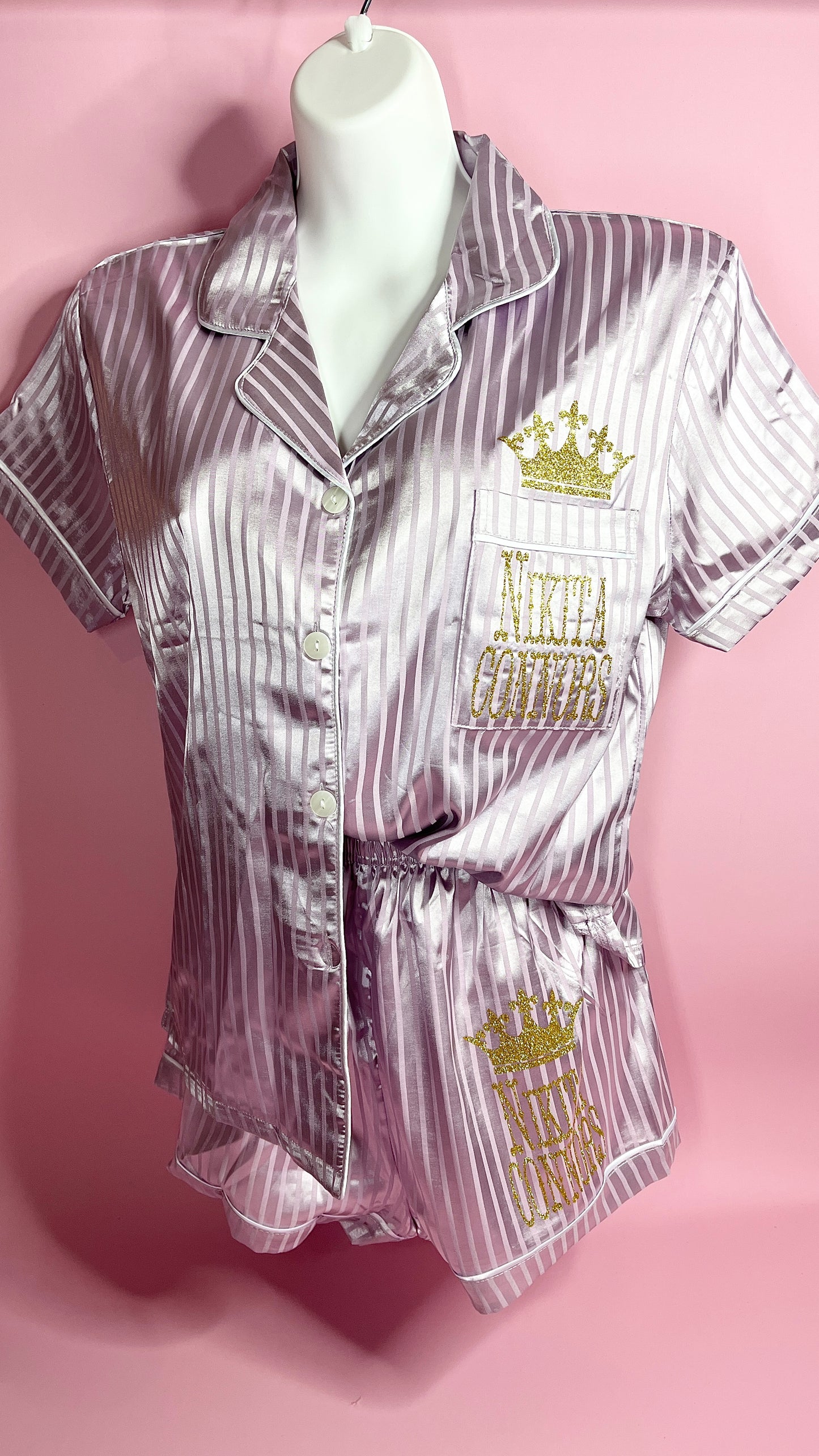 Stripe Satin Shirt Set | Lilac