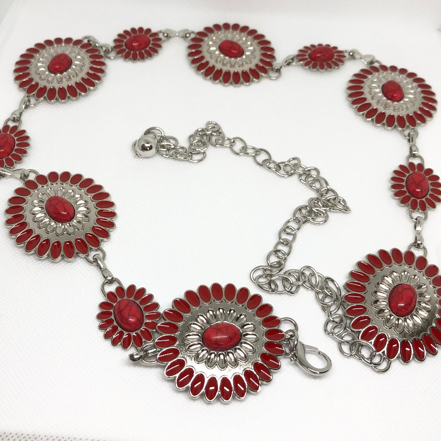 Silver & Red Boho Waist Body Chain Belt