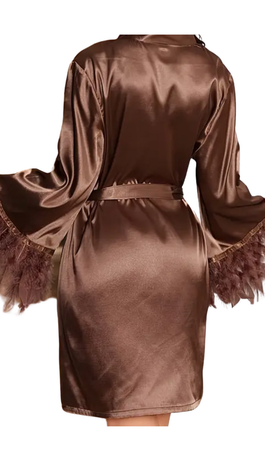 Feather Cuff Satin Robe