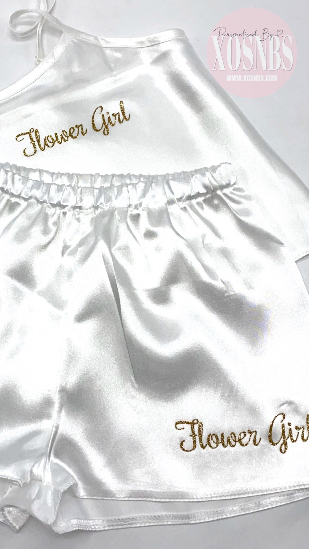 SALE Kids Personalised Satin Cami Sets | White