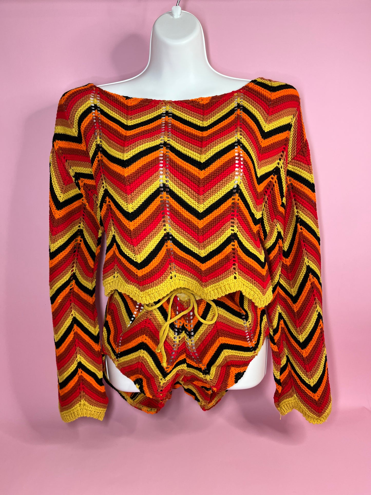 Zig Zag Knitted Co ord - Red & Yellow