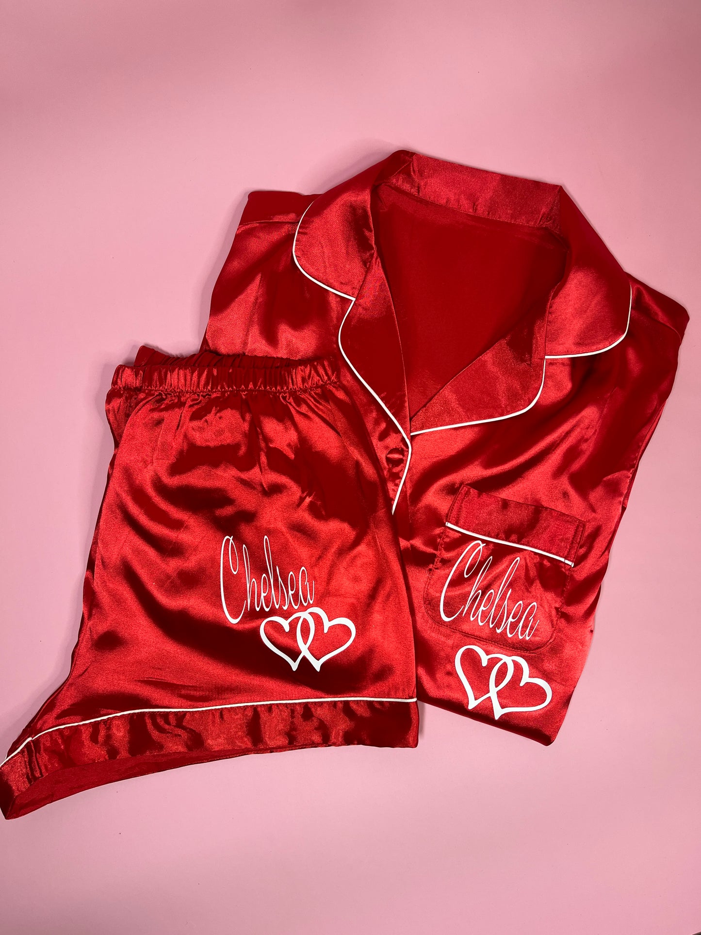 Satin Short Shirt Set | Red