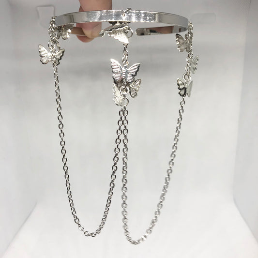 Silver Butterfly Charm Tassel Arm Cuff