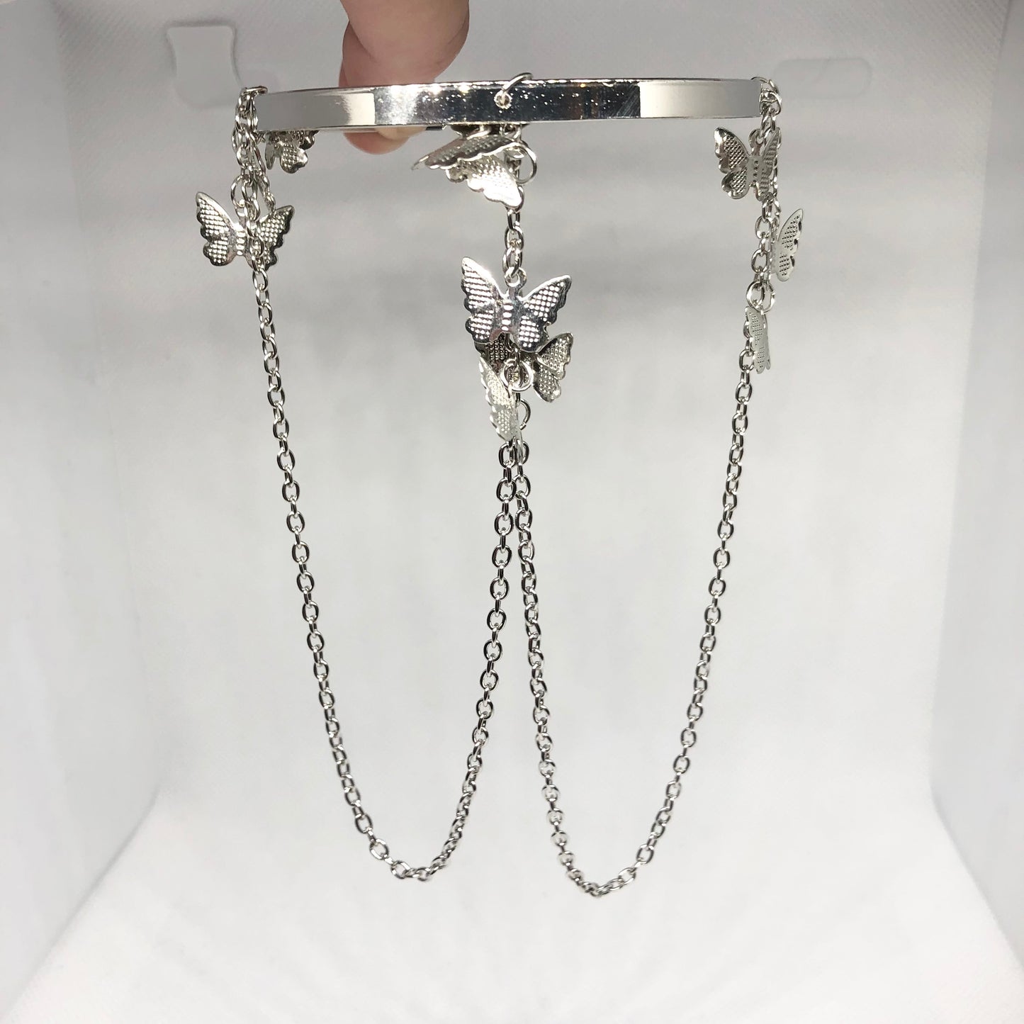 Silver Butterfly Charm Tassel Arm Cuff