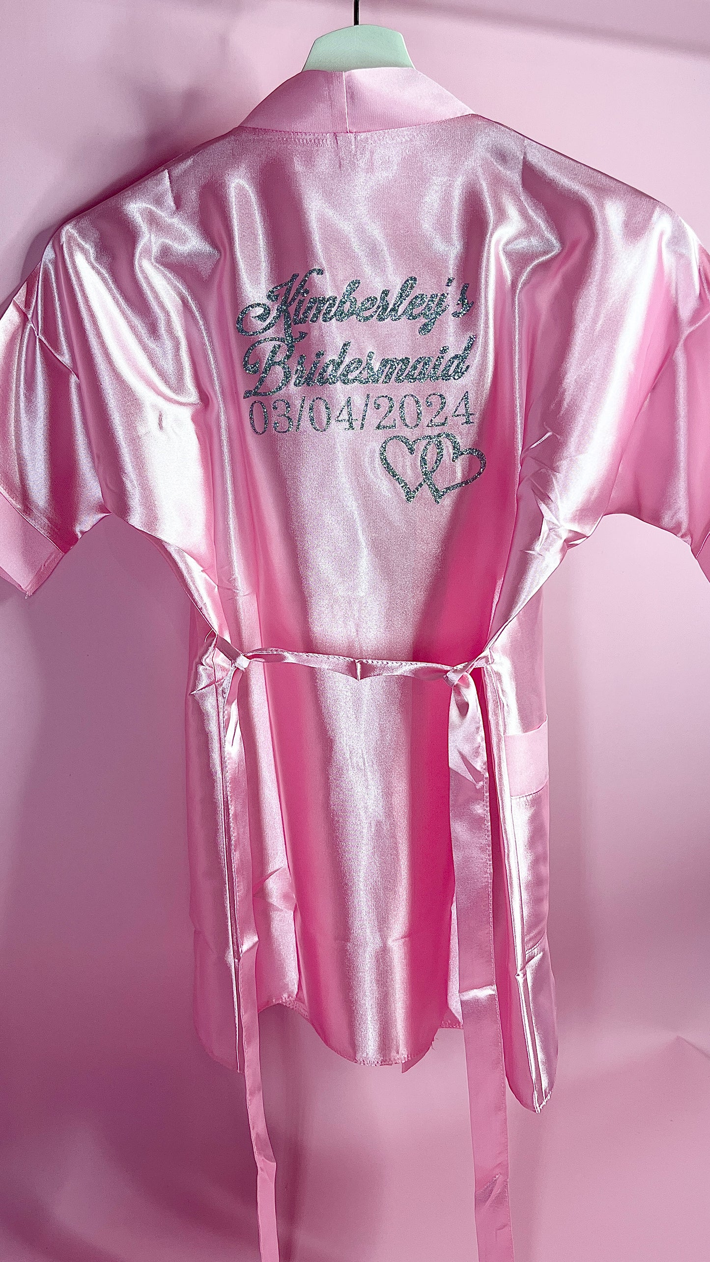 Kids | Personalised Satin Robes | Baby Pink