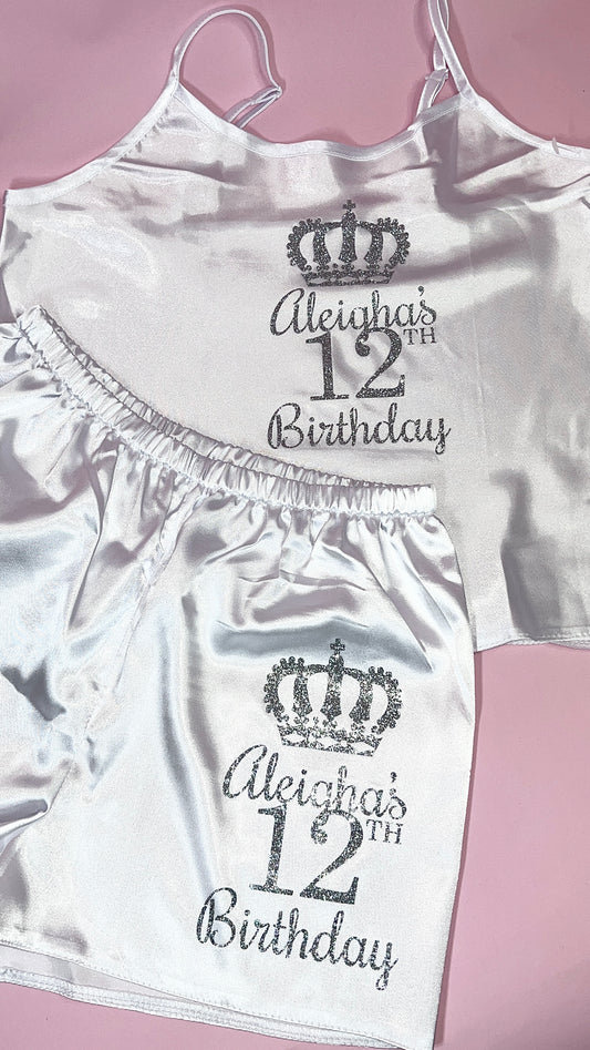 Kids Personalised Satin Cami Sets | Ivory