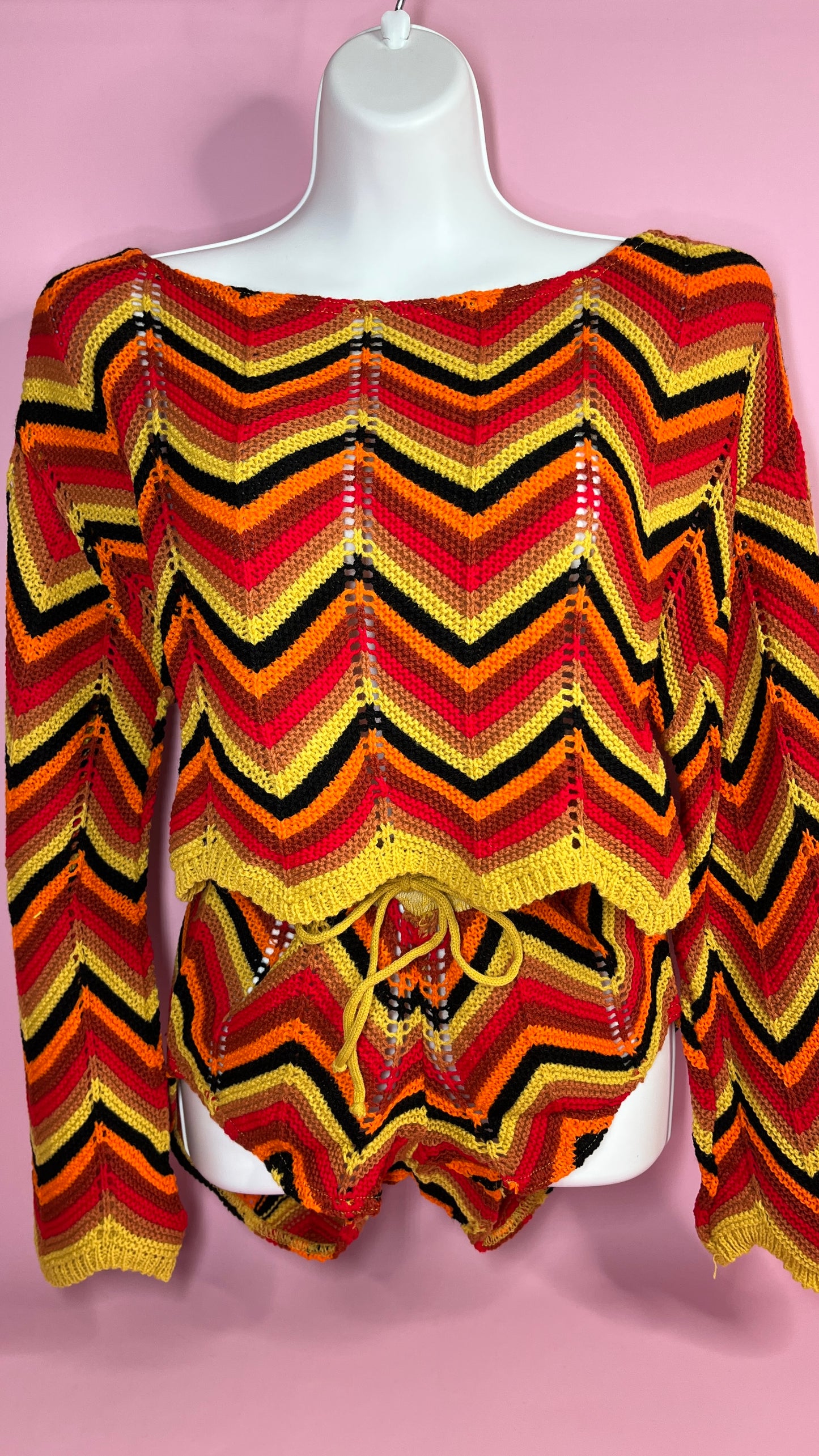 Zig Zag Knitted Co ord - Red & Yellow