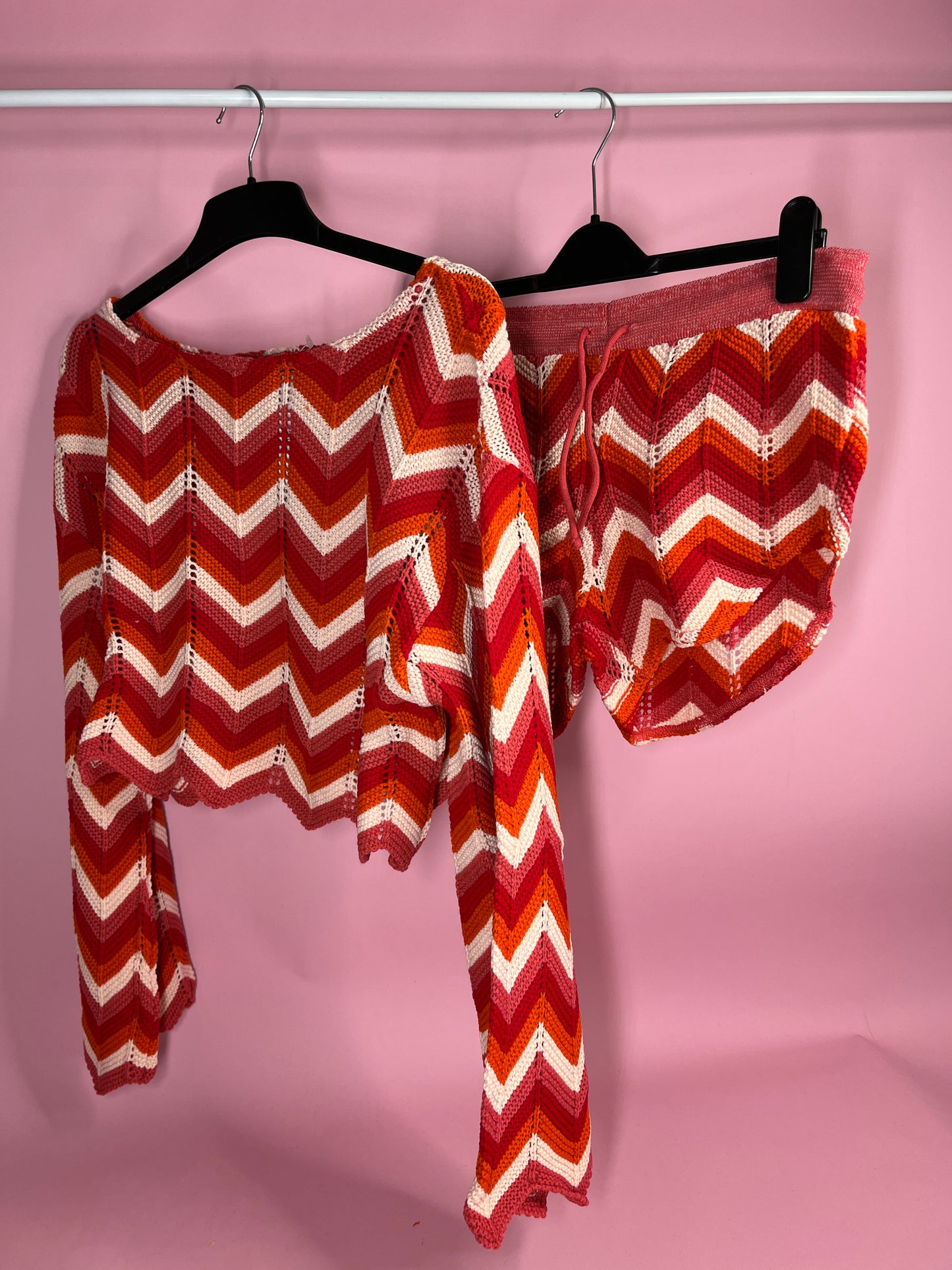 Zig Zag Knitted Co ord - Red