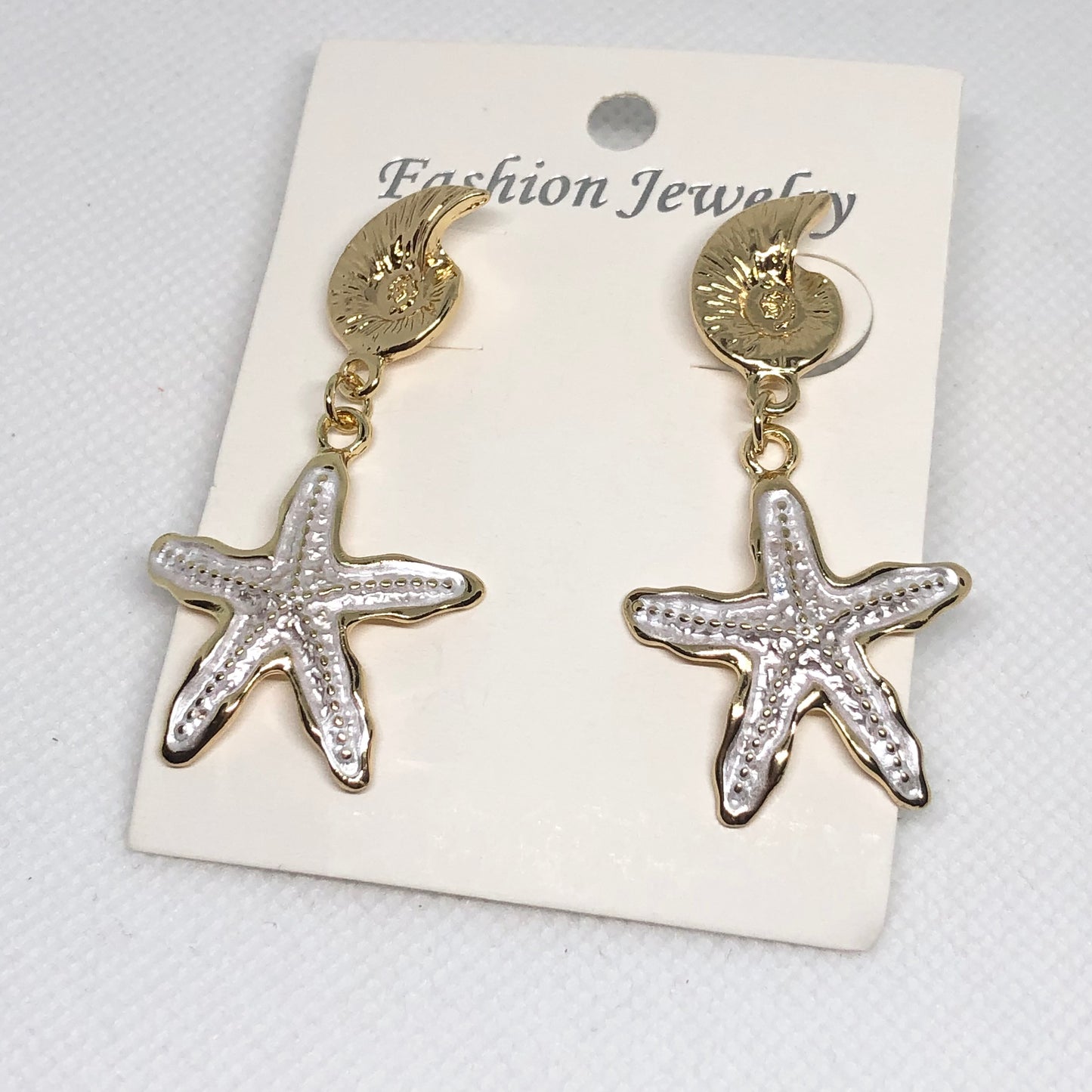 Gold & White Starfish Earrings