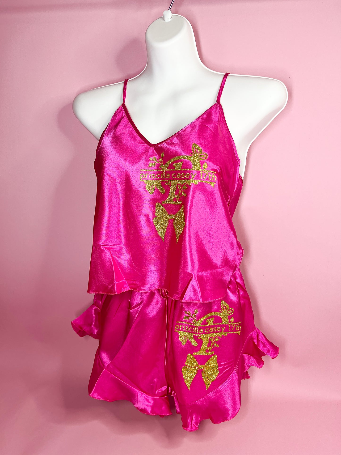 Ruffle Satin Pjs | Hot Pink