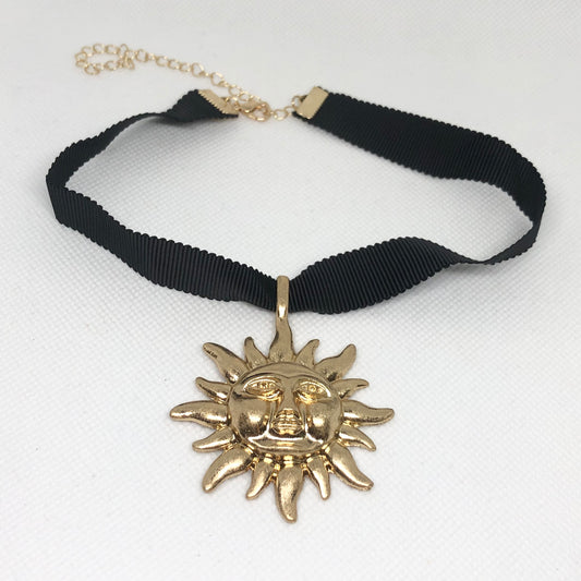 Black Gold Sun Pendant Choker