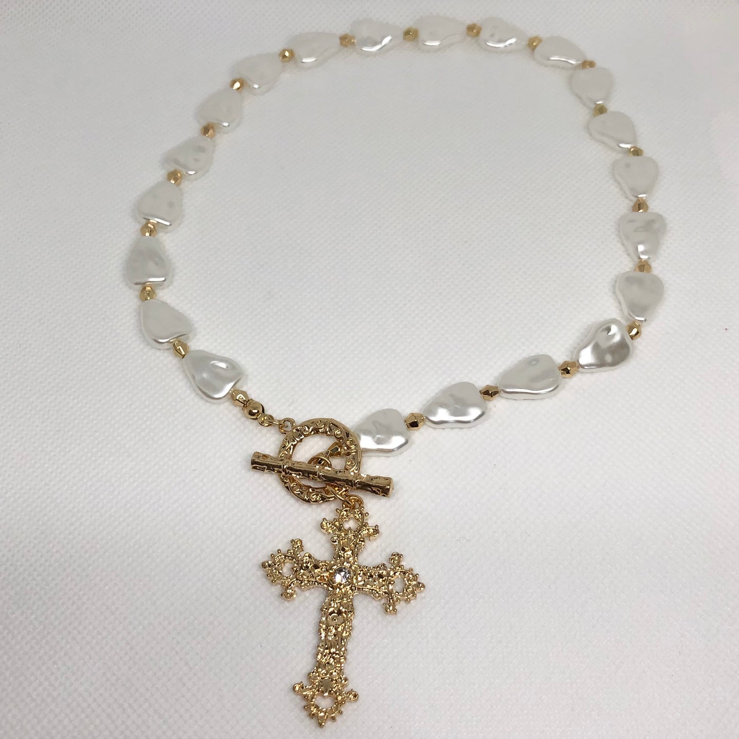 Pearl Gold Cross Pendant Necklace