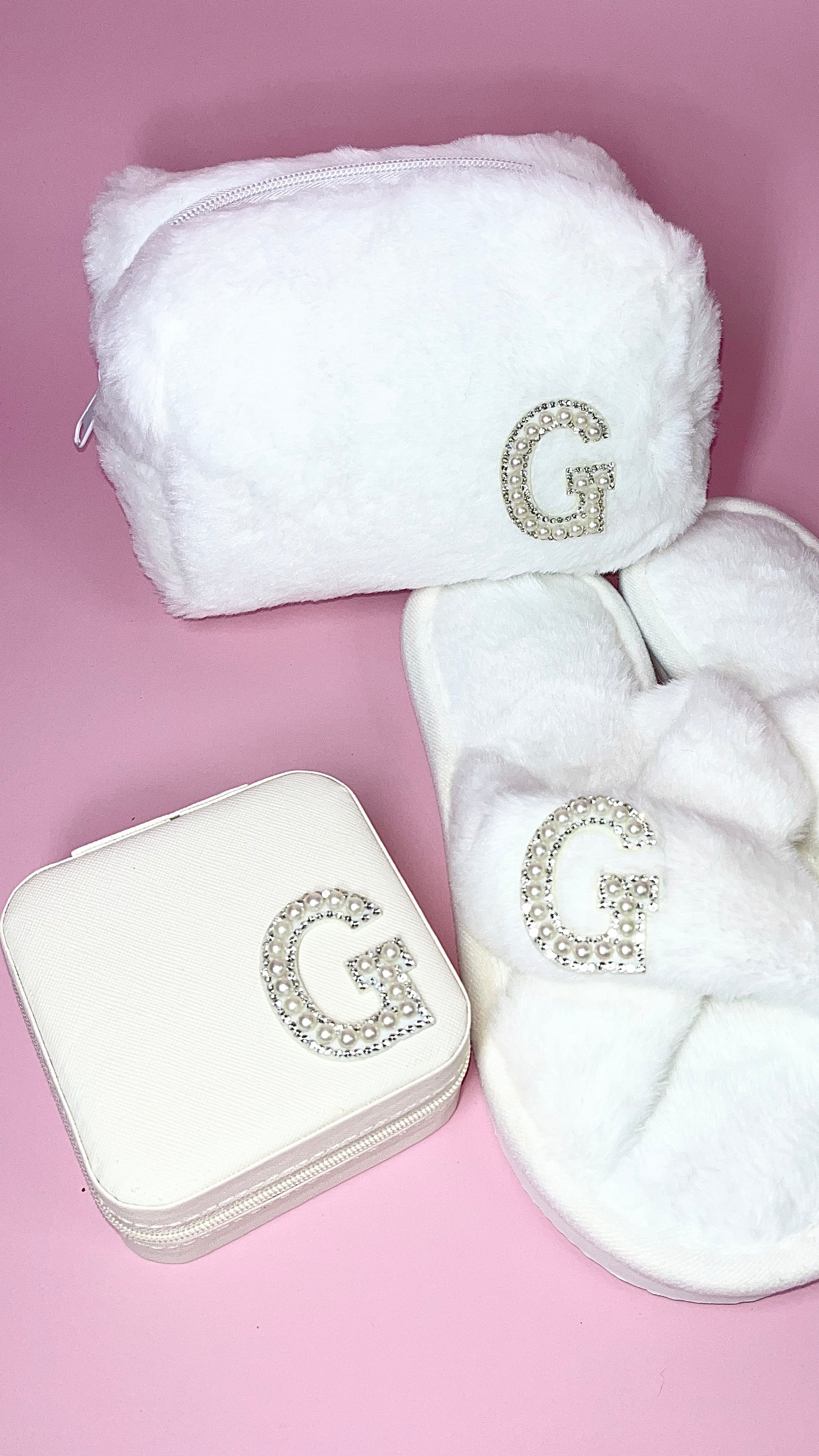 Initial Make Up Bag Jewelry Box & Slippers Box Set