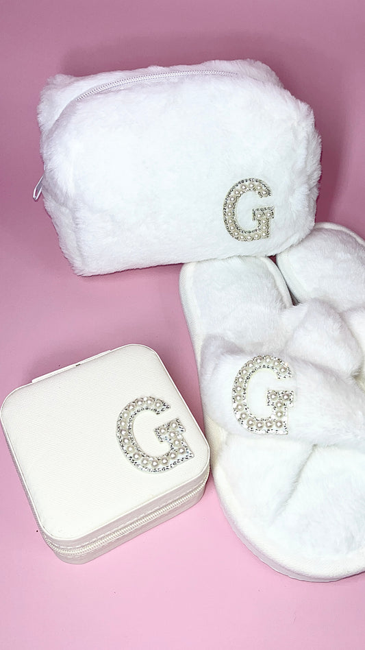 Initial Make Up Bag Jewelry Box & Slippers Box Set