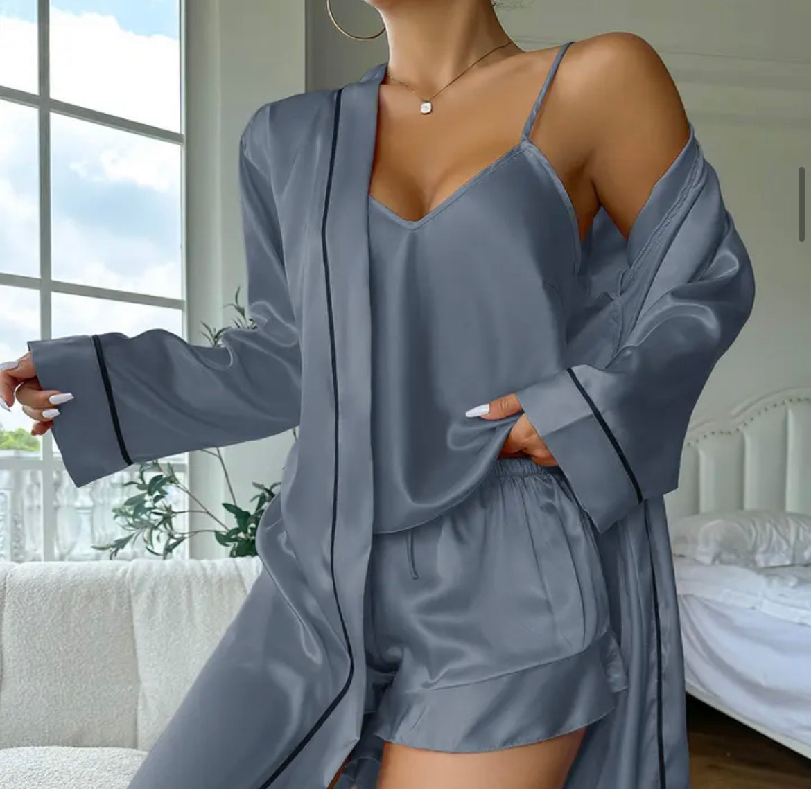 Satin Ruffle Pjs Matching Robe Bundle.