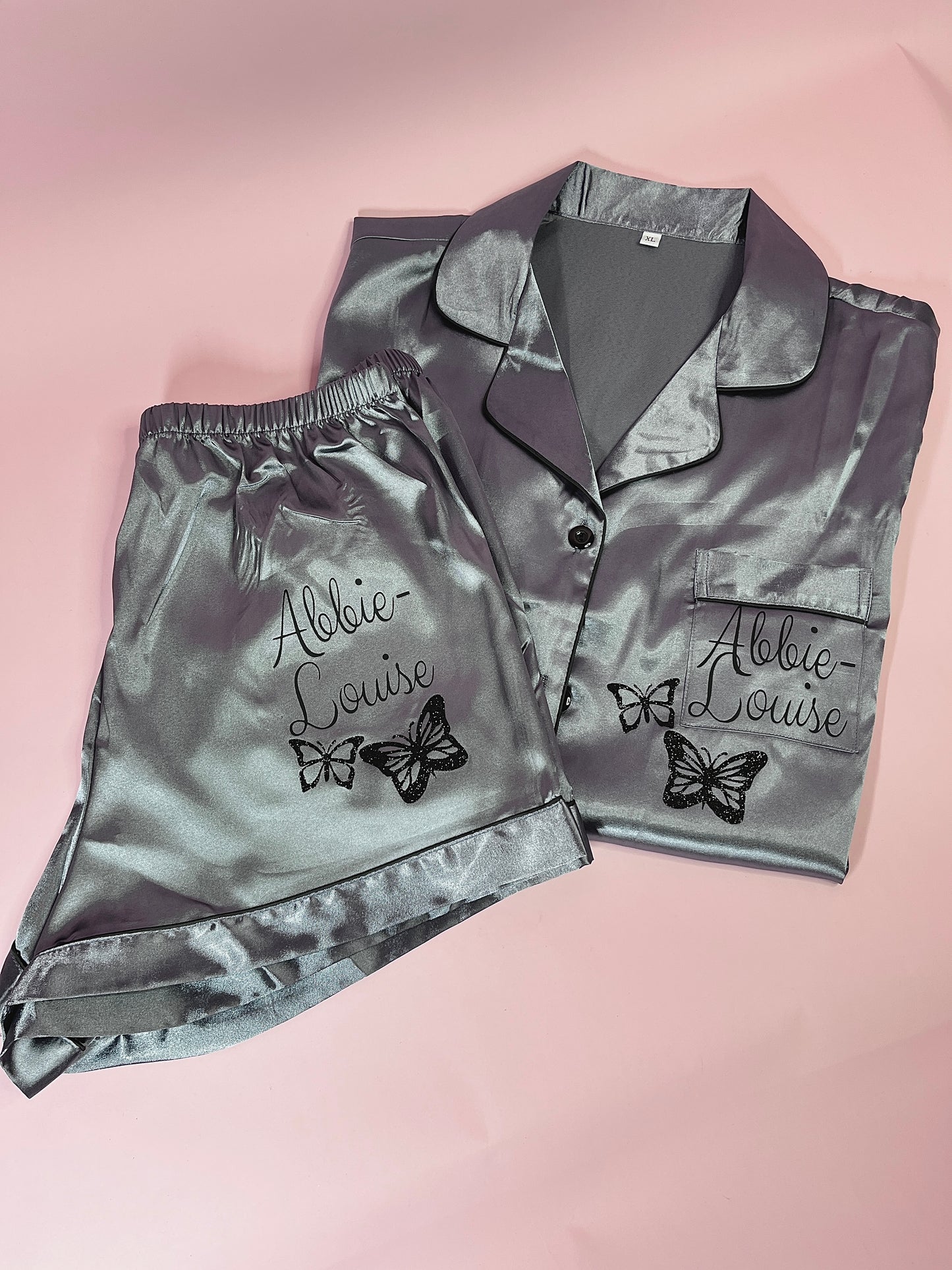 Satin Short Shirt Set | Grey