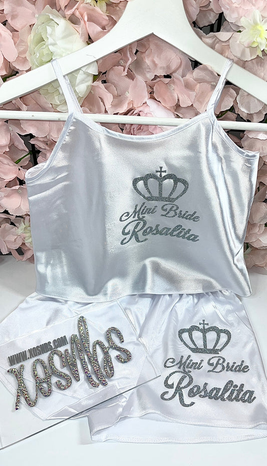 SALE Kids Personalised Satin Cami Sets | White