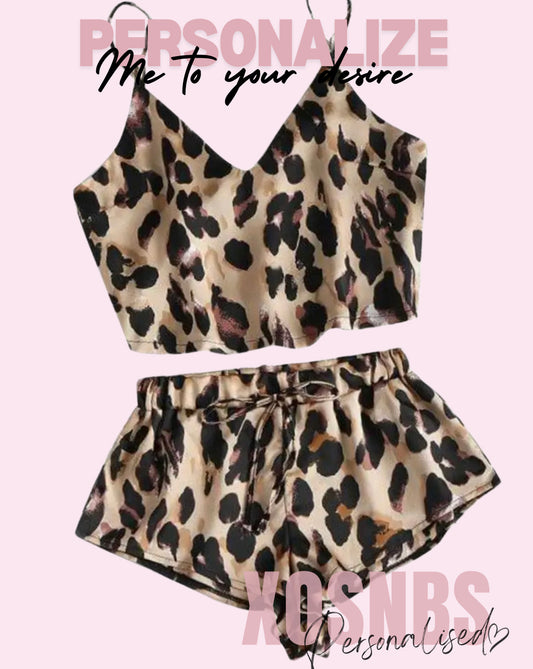 Leopard Satin Crop Cami Set