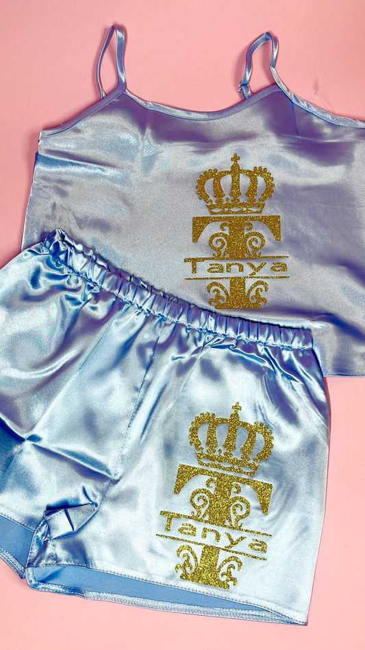 Kids Personalised Satin Cami Sets | Baby Blue