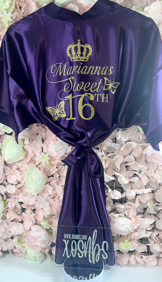 Kids | Personalised Satin Robes | Purple