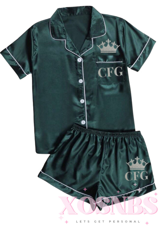 Satin Short Shirt Set | Green