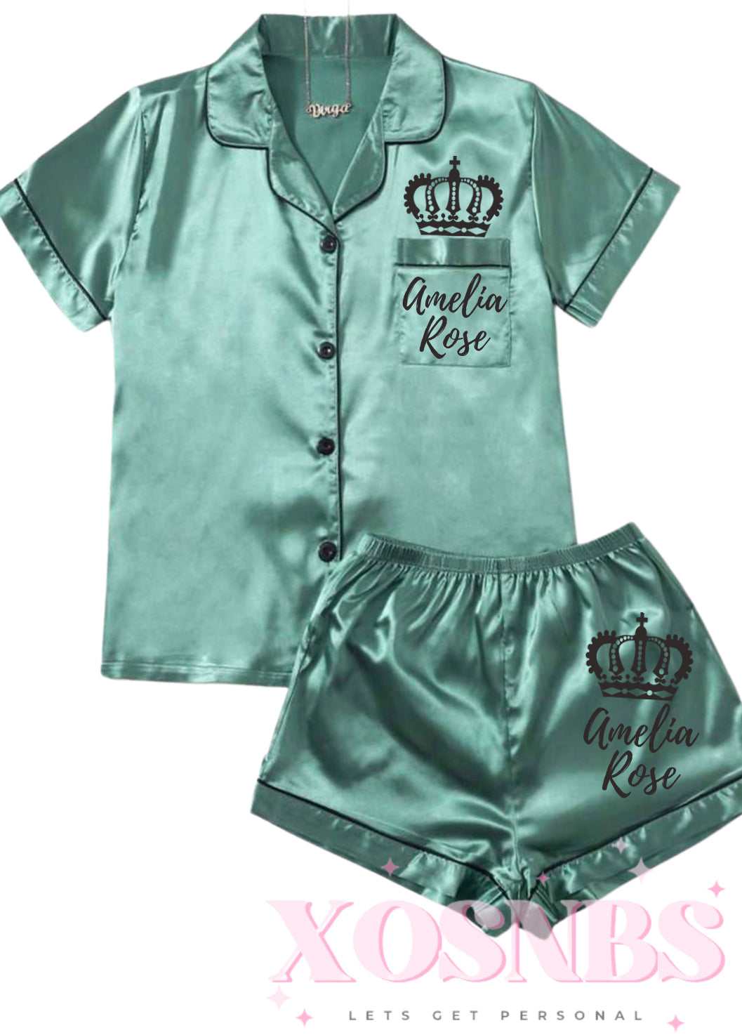 Satin Short Shirt Set | Green