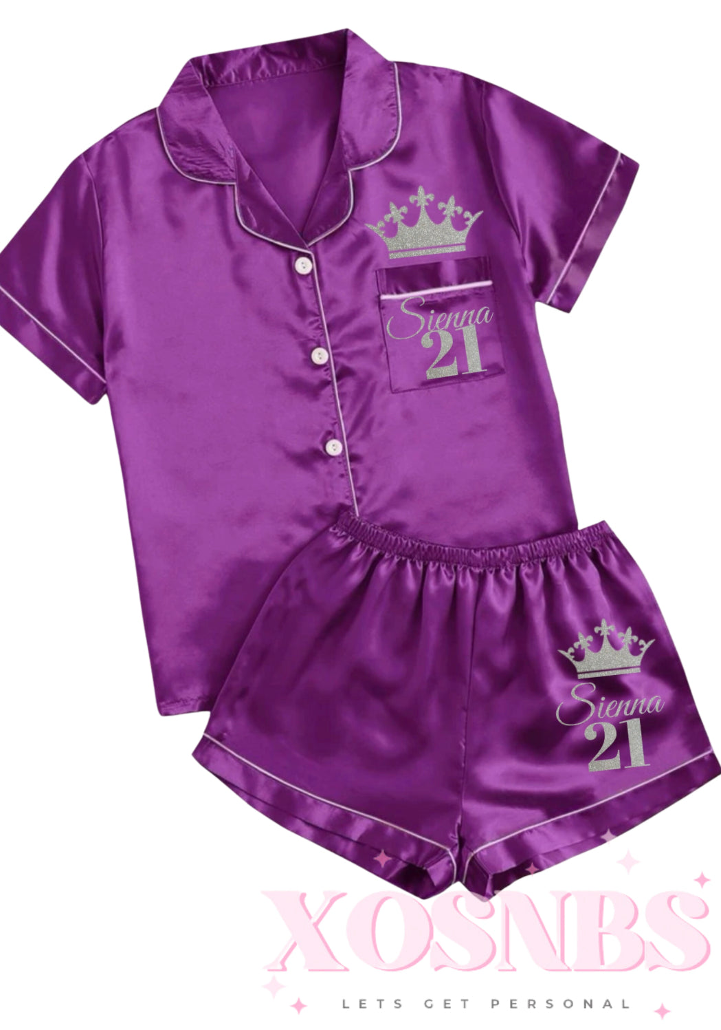 Satin Short Shirt Set | Purple