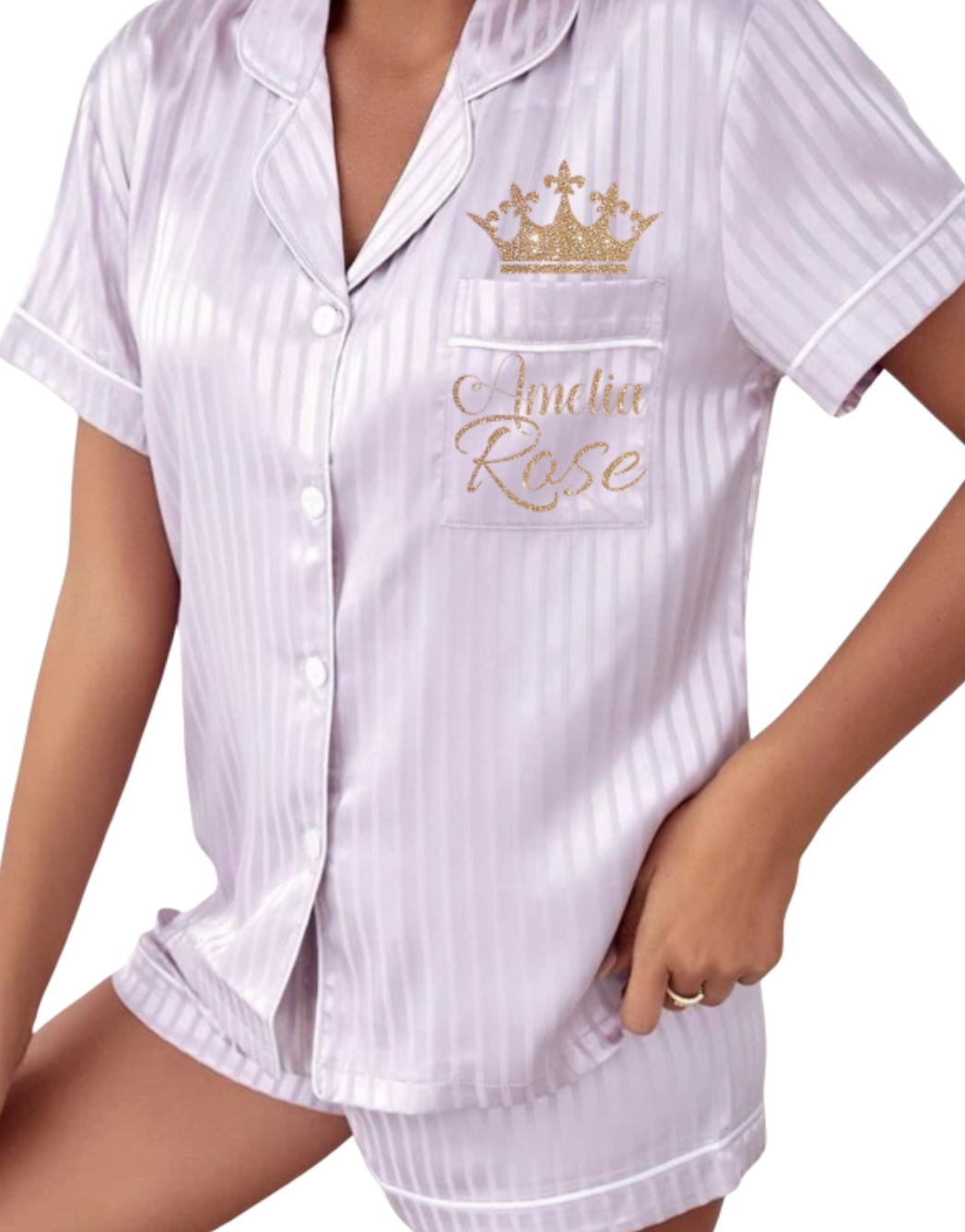 Stripe Satin Shirt Set | Lilac