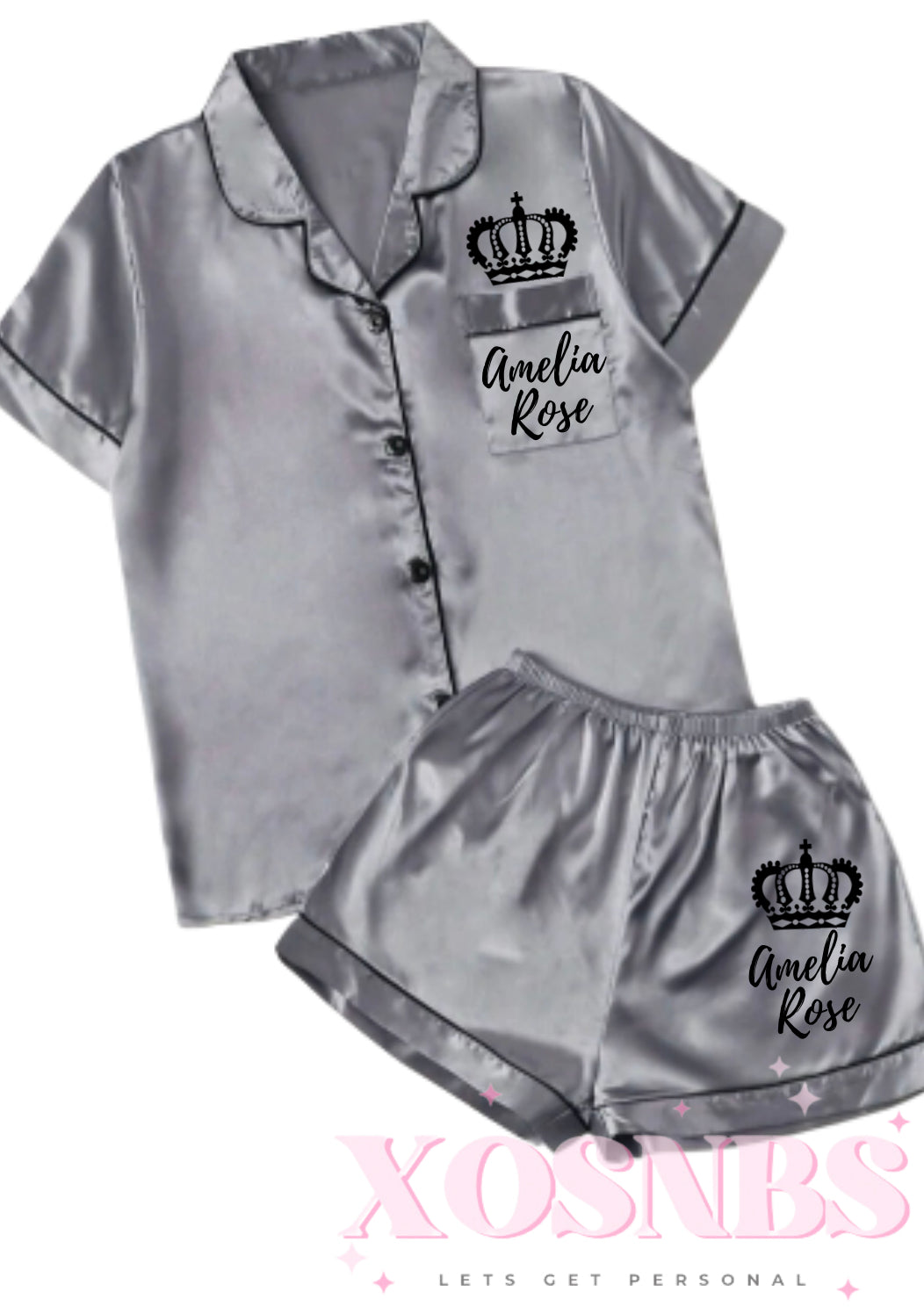 Grey Satin Shirt Short Pjs