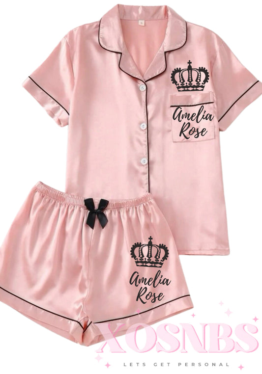 Satin Short Shirt Set | Pink