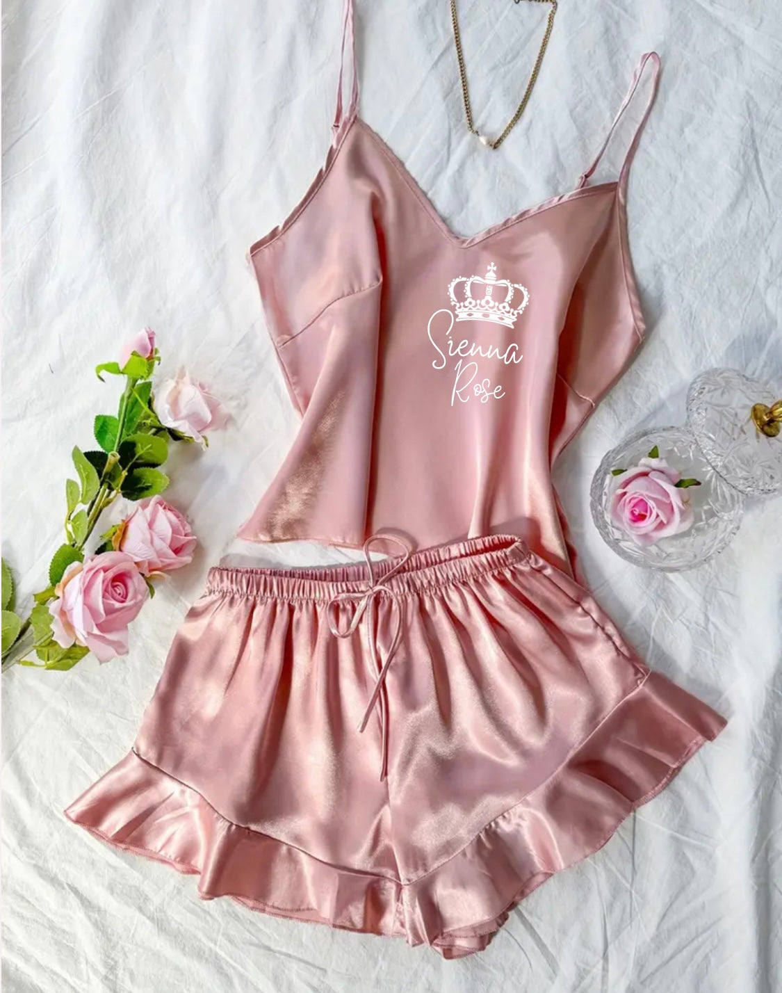 Ruffle Satin Pjs | Pink