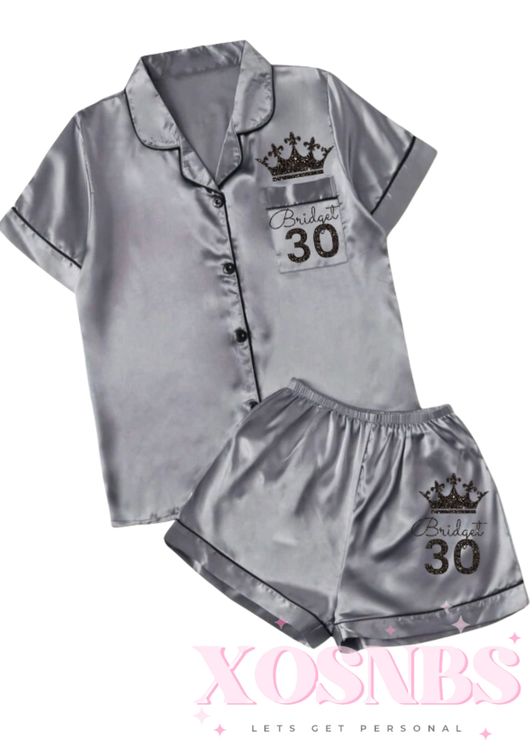 Satin Short Shirt Set | Grey