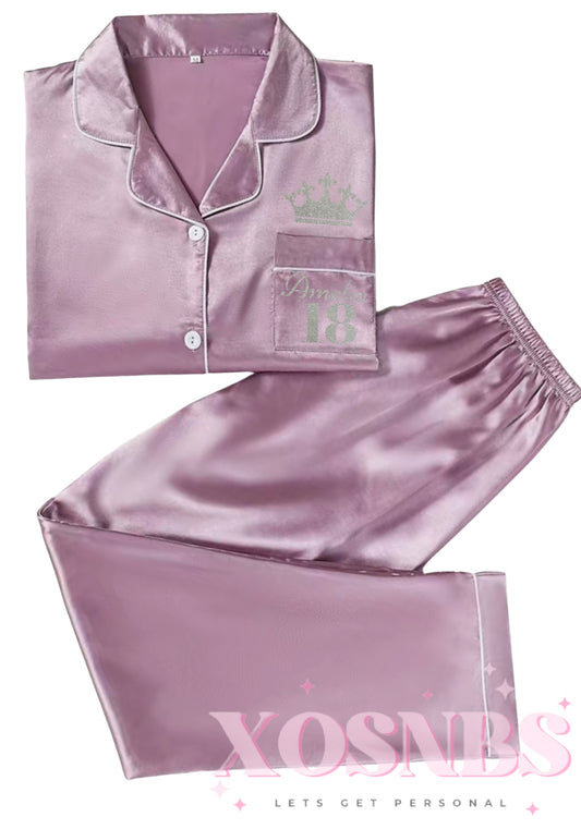 Satin Full Length Pjs | Purple