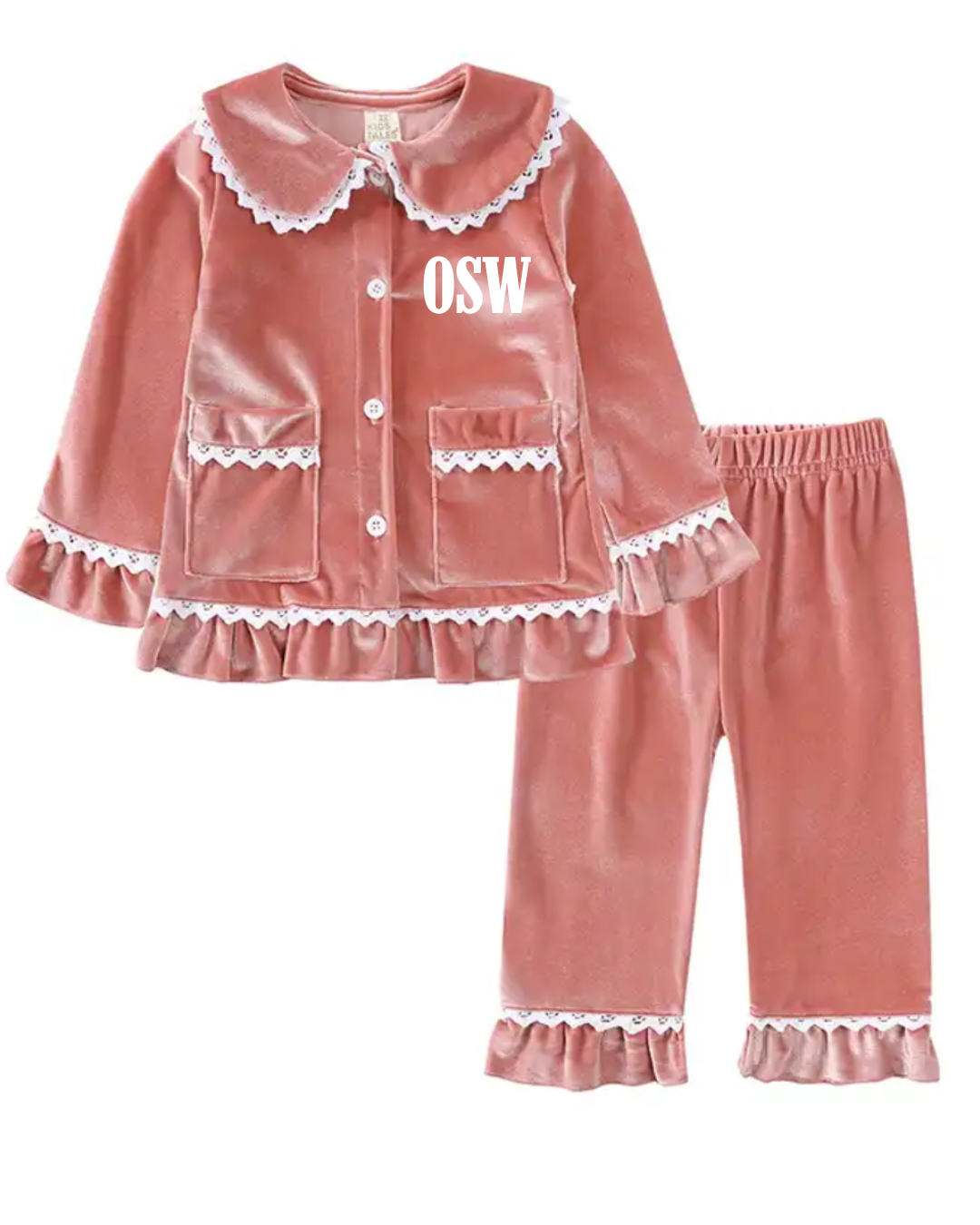 Embroidered Velvet Ruffle Pjs