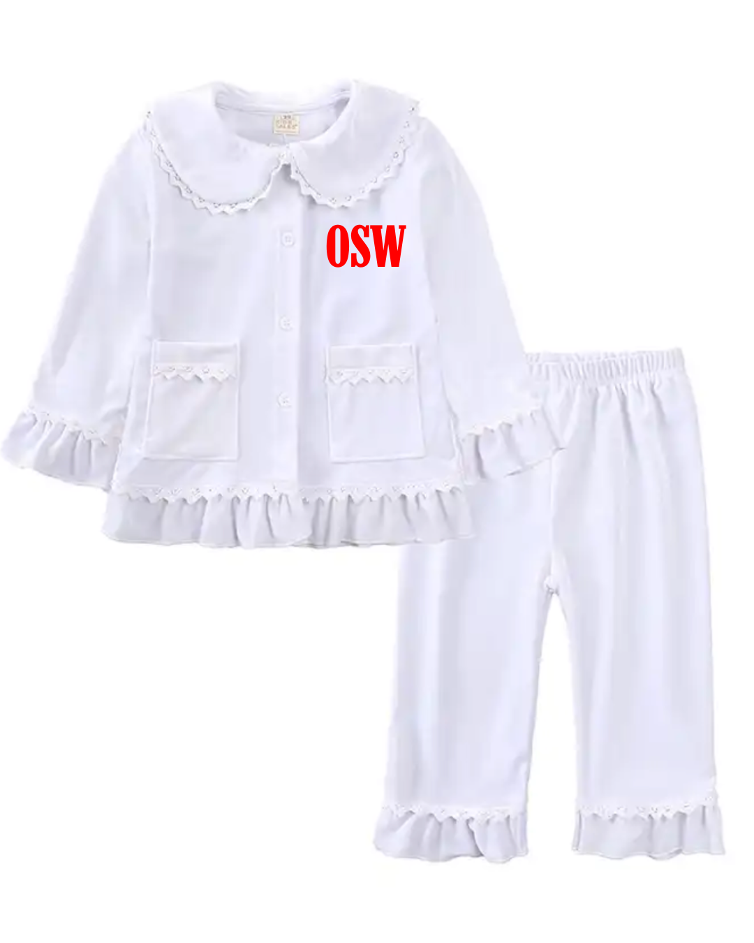 Embroidered Velvet Ruffle Pjs