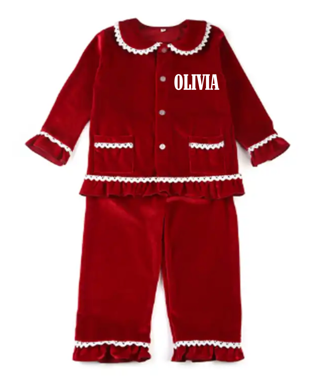 Embroidered Velvet Ruffle Pjs