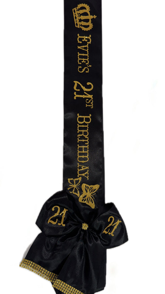 Personalised Satin Bow Sash | Black