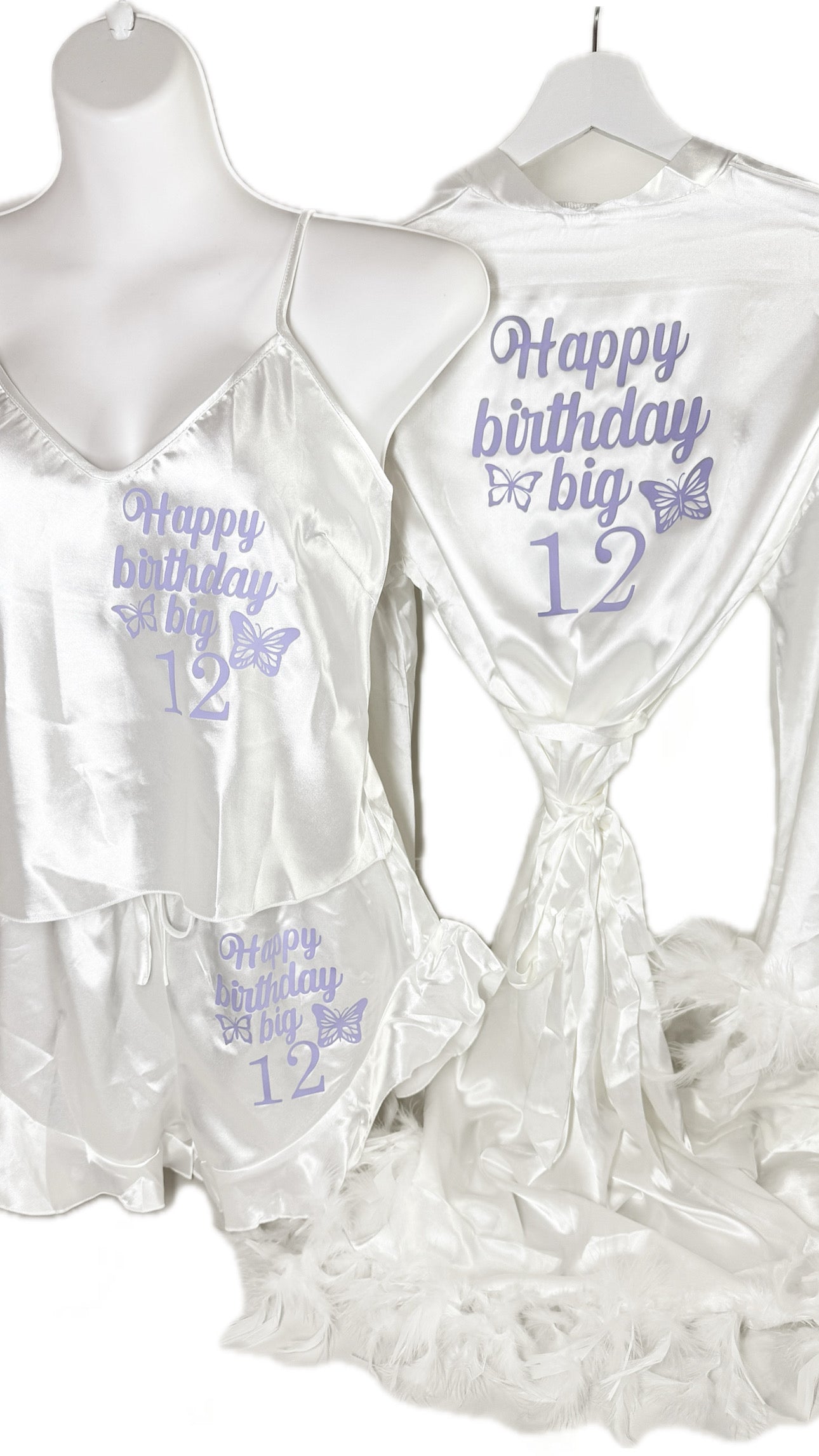 Feather Robe & Ruffle Cami Set White