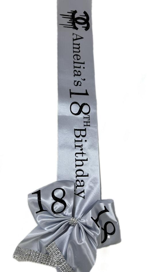 Personalised Satin Bow Sash | Silver