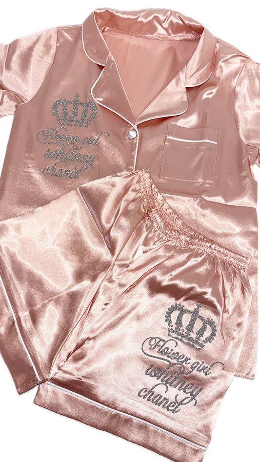 Kids Satin Short Shirt Set | Nude