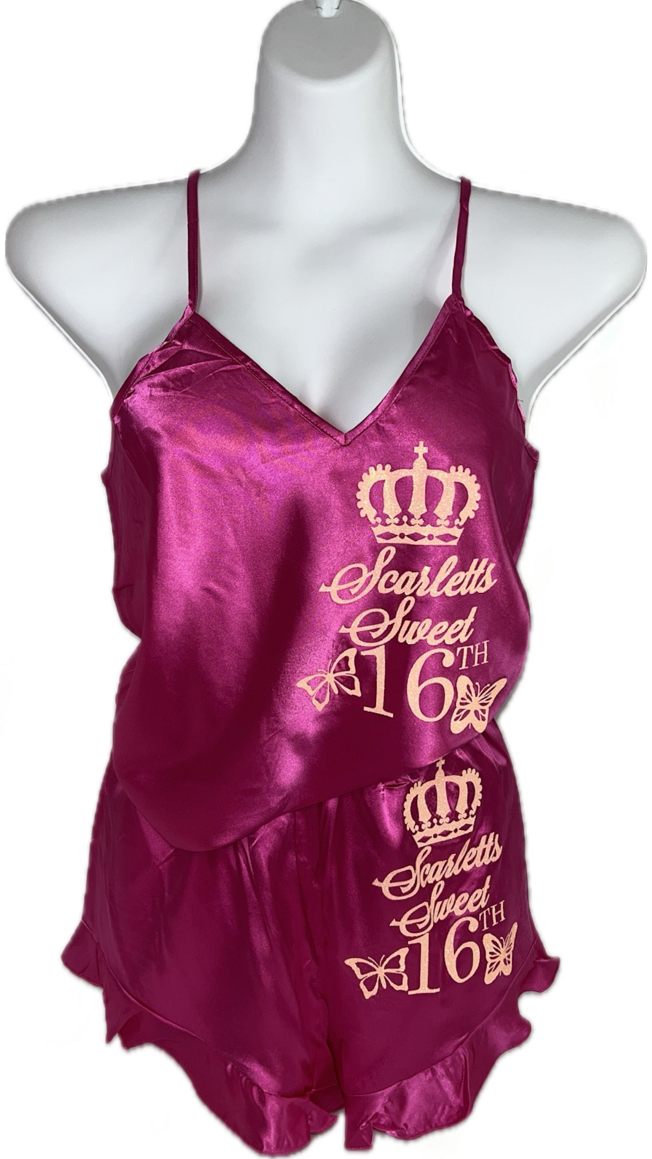 Ruffle Satin Pjs | Hot Pink