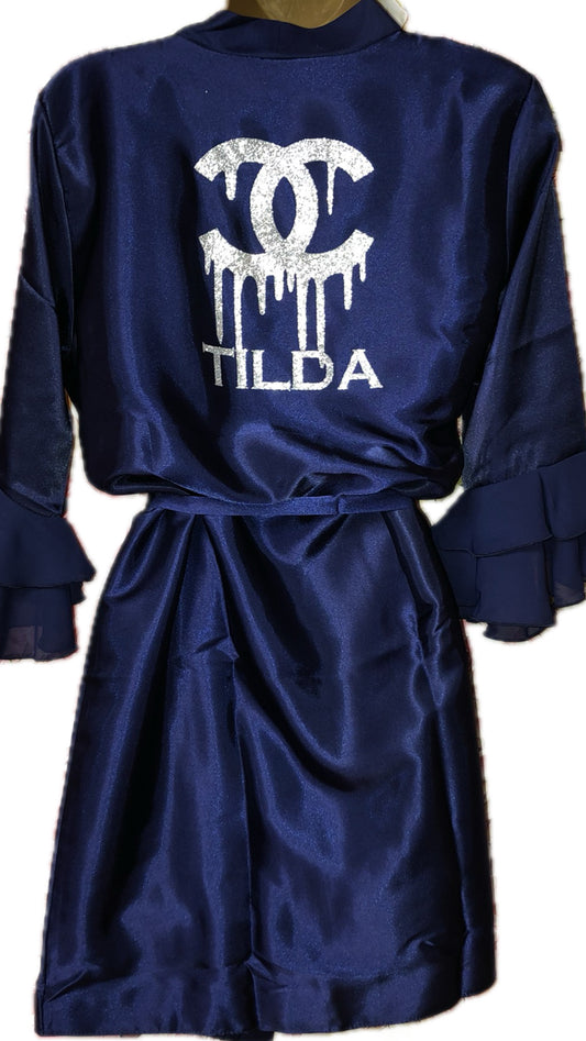 Personalised Ruffle Robe | Navy Discontinued Last Chance To Buy
