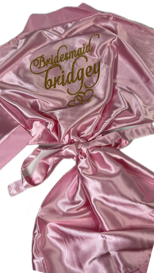 Kids | Personalised Satin Robes | Baby Pink