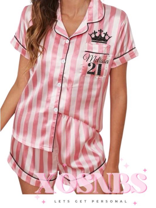 Stripe Satin Short Shirt Pjs