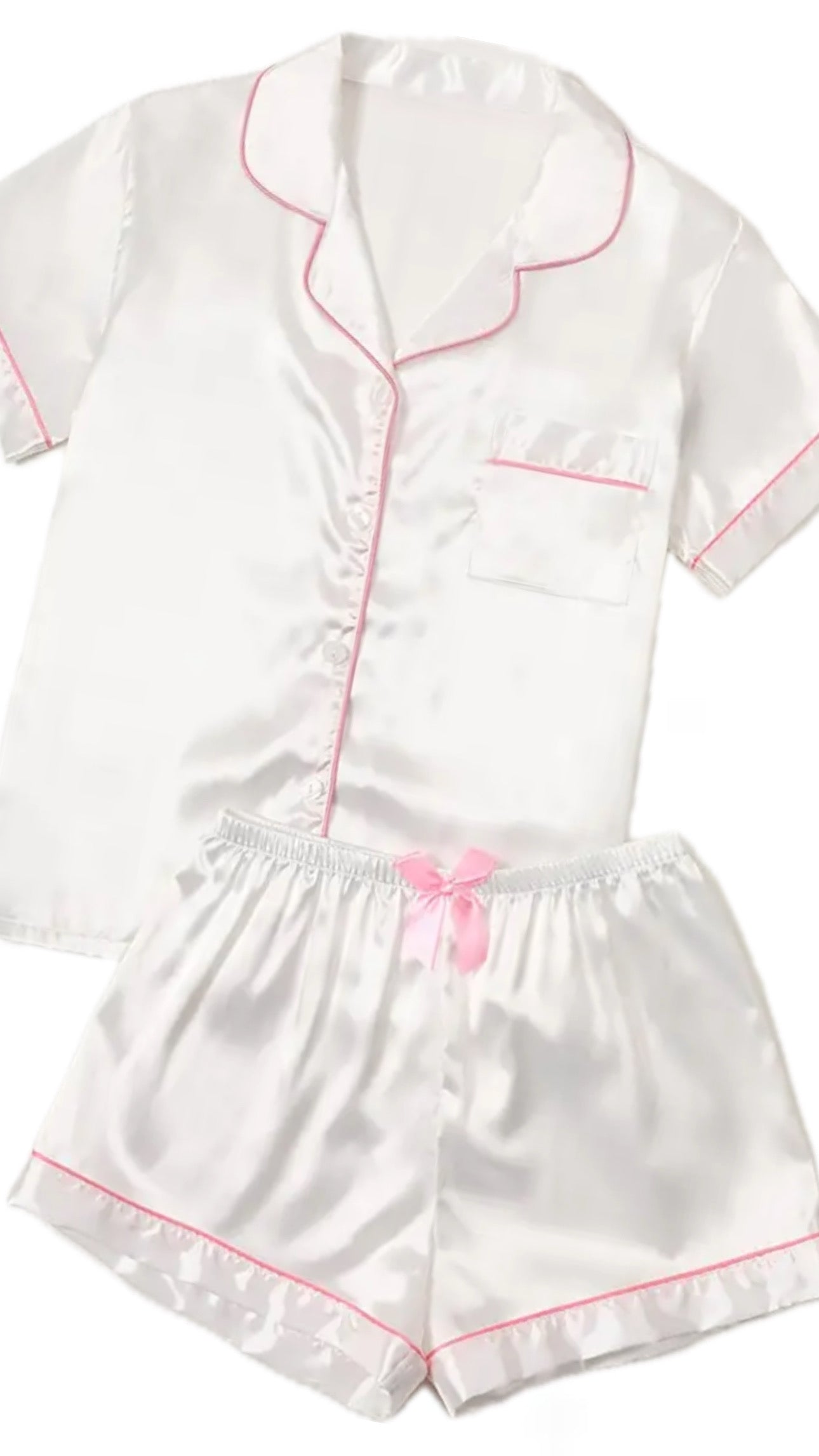 White Pink Piping Pjs