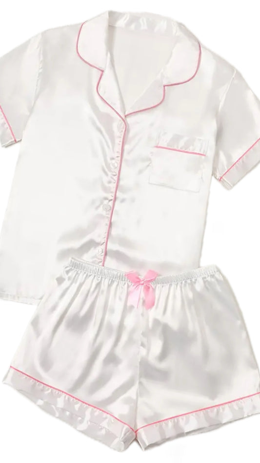 White Pink Piping Pjs