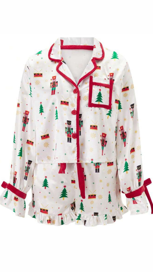 White & Red Nutcracker Bow Pjs